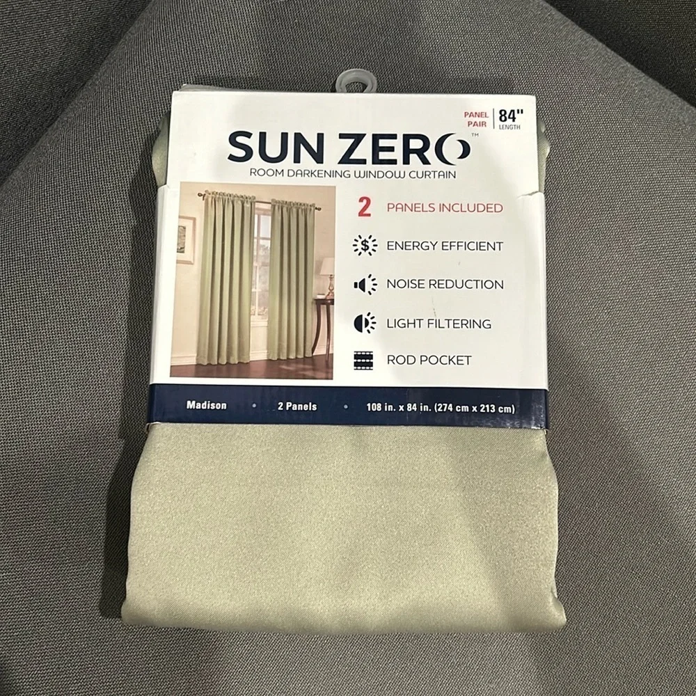 Sun Zero Room Darkening Window Curtains Sage 84” Length